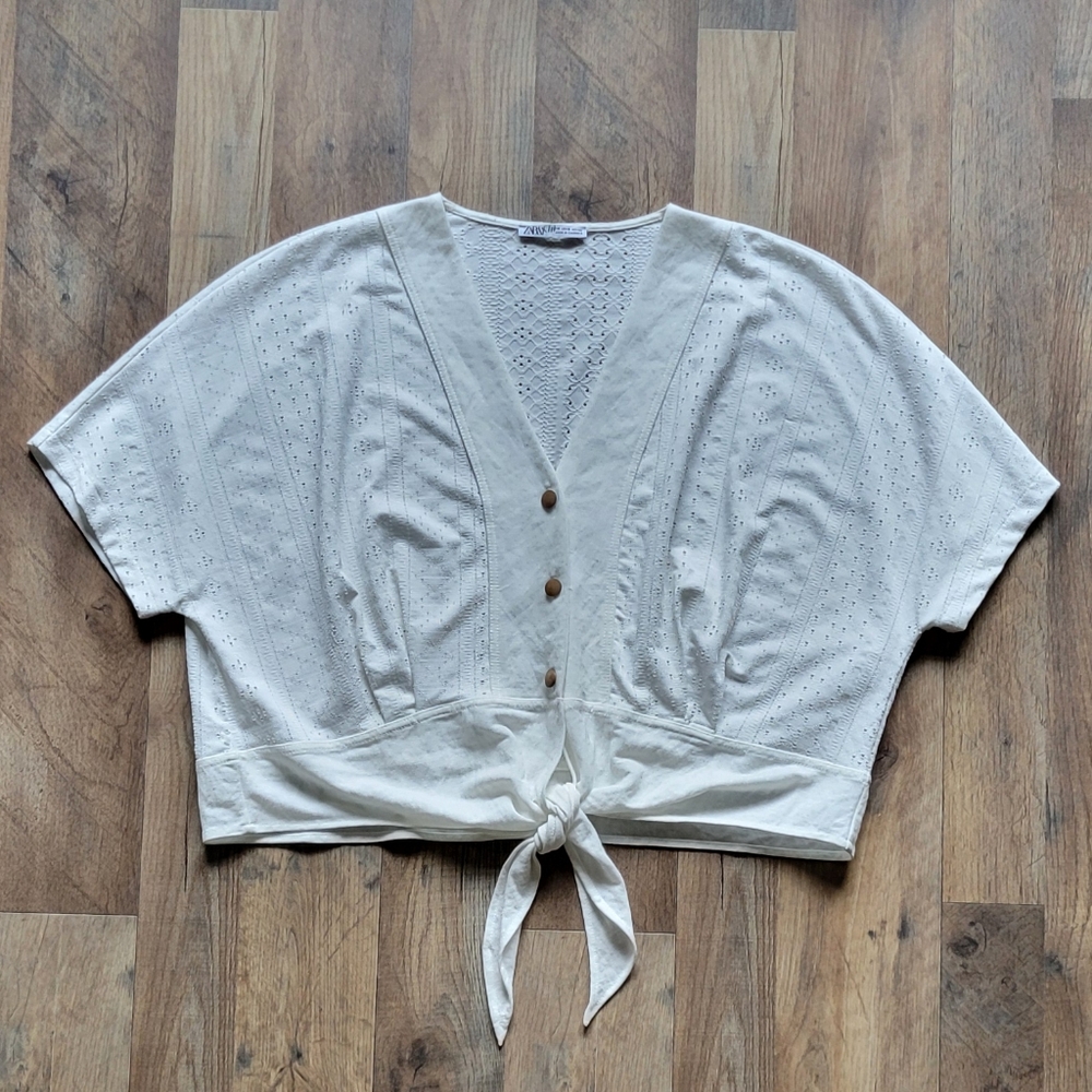 Zara Pattern Tie Front Top